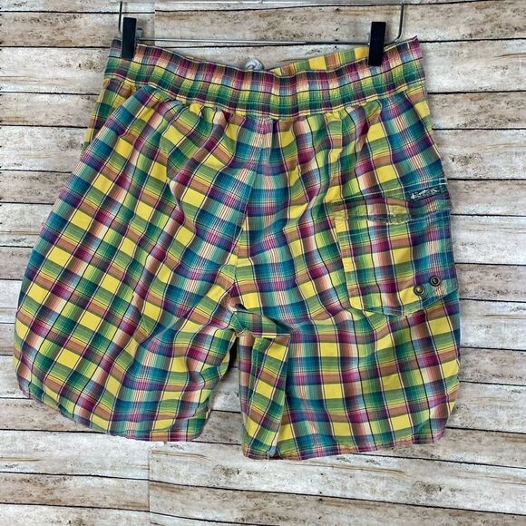 Polo Ralph Lauren Yellow Madras Swim Trunks Suit sz Med - Picture 2 of 4
